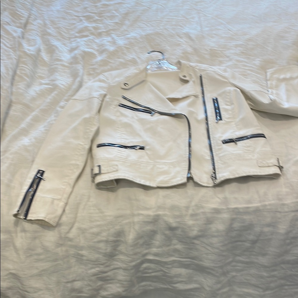 White Biker Jacket with Black Accents